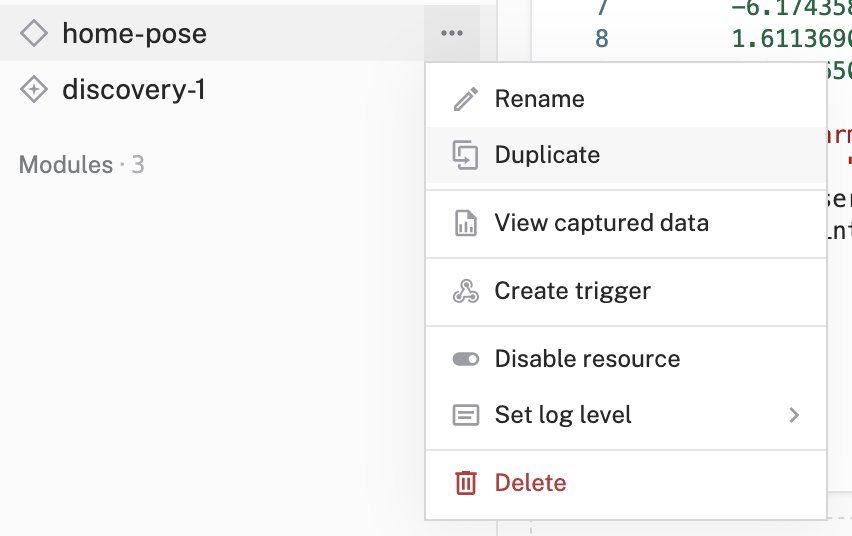A resource card menu with the Duplicate option.